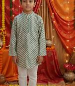 Teal blue block print kurta