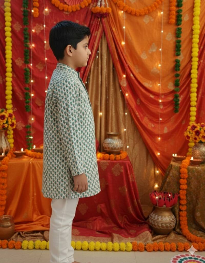 Teal blue block print kurta