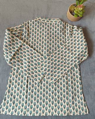Teal blue block print kurta 5