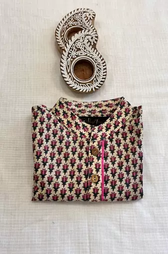 Pink block print kurta
