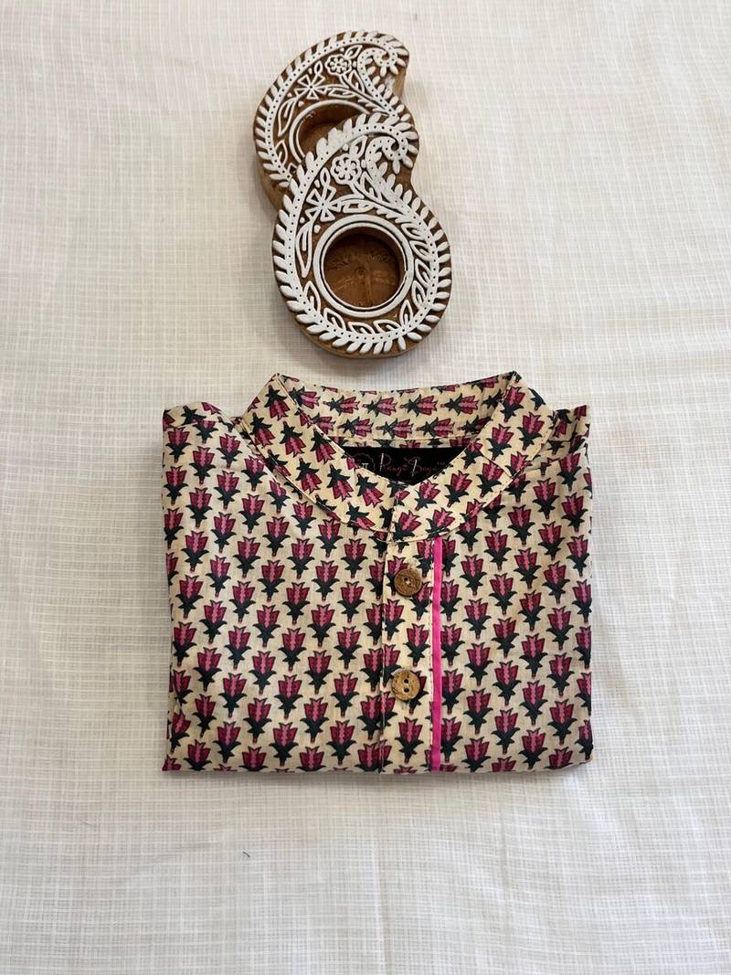 Pink block print kurta