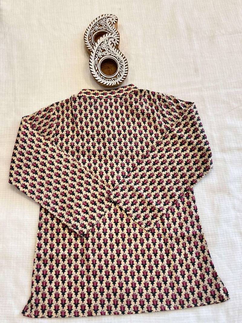 Pink block print kurta
