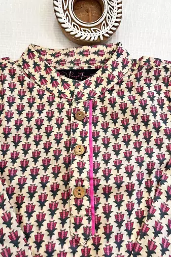 Pink block print kurta