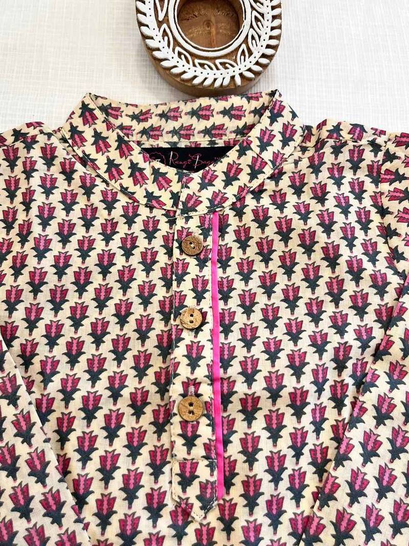 Pink block print kurta