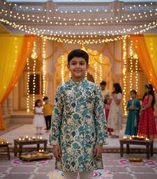 Teal blue floral kurta