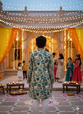Teal blue floral kurta 2