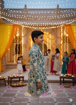 Teal blue floral kurta 3