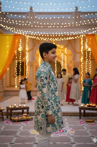 Teal blue floral kurta