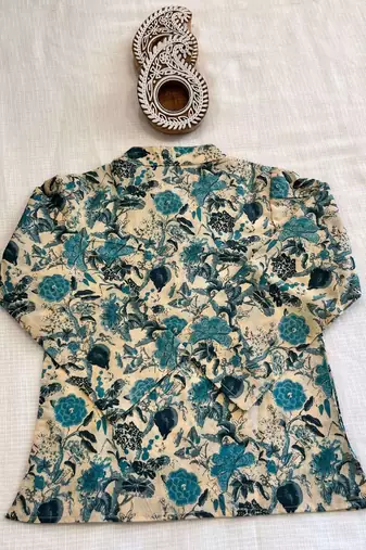 Teal blue floral kurta