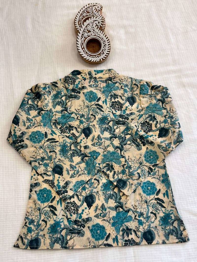 Teal blue floral kurta