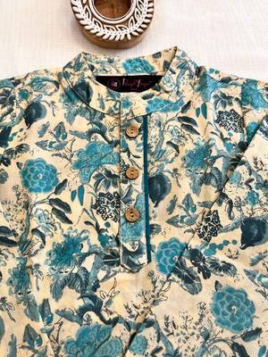 Teal blue floral kurta 5