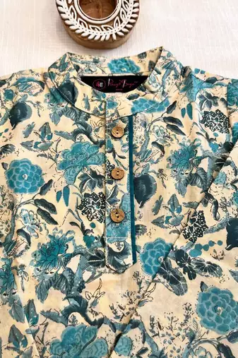 Teal blue floral kurta