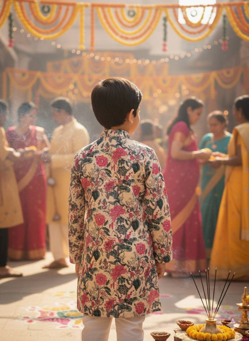 Pink block print kurta