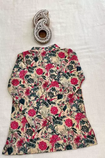 Pink block print kurta