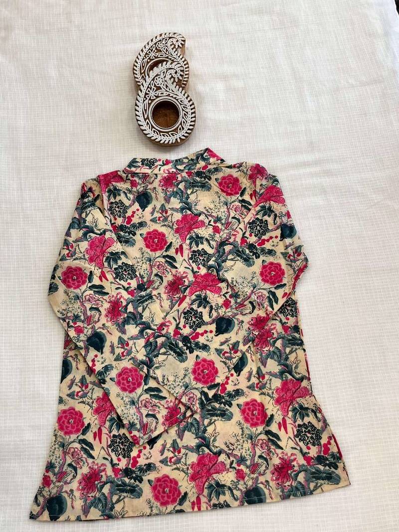 Pink block print kurta