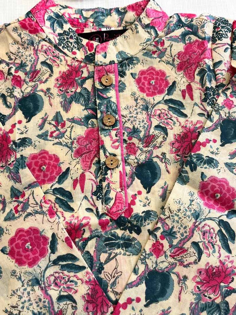 Pink block print kurta
