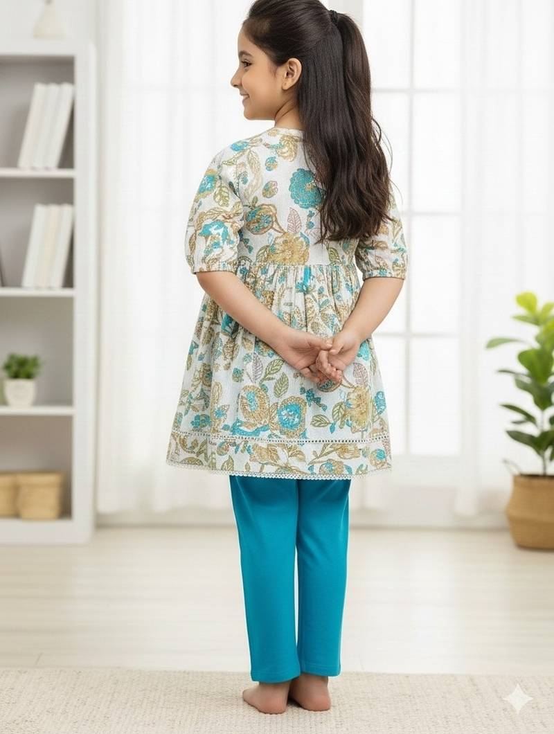 White floral puff kurti