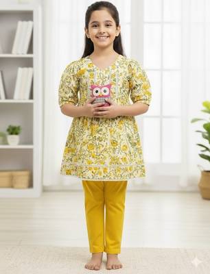 Yellow floral puff kurti 1