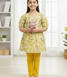 Yellow floral puff kurti