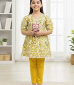 Yellow floral puff kurti