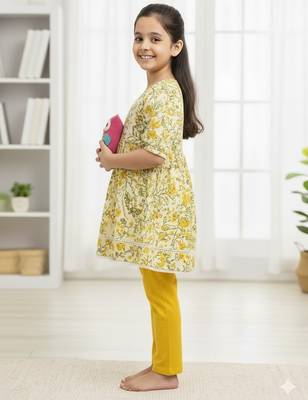Yellow floral puff kurti 3