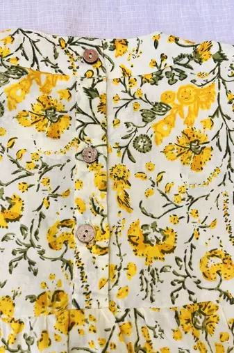 Yellow floral puff kurti