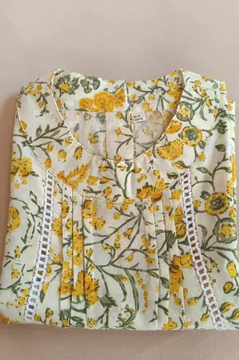 Yellow floral puff kurti