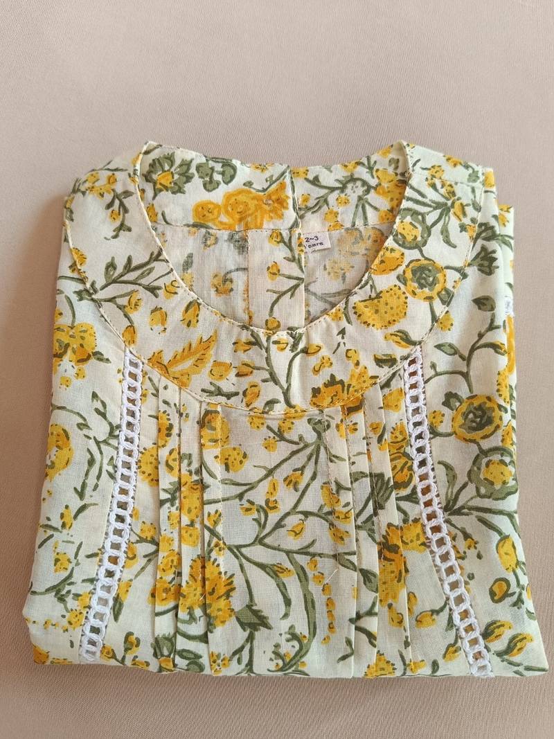 Yellow floral puff kurti