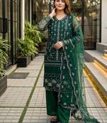 Green Color Sequins And Hand Work Cotton Salwar Suit