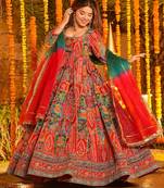 Multicolor pure crepe embroidered anarkali gown set with organza dupatta & pant | fully stitched