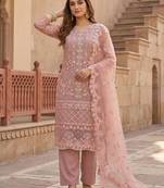 Light Pink Color Sequins And Hand Work Cotton Salwar Suit