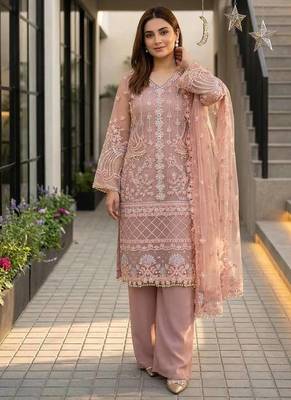 Light Pink Color Sequins And Hand Work Cotton Salwar Suit 2