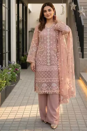 Light Pink Color Sequins And Hand Work Cotton Salwar Suit