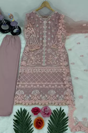 Light Pink Color Sequins And Hand Work Cotton Salwar Suit