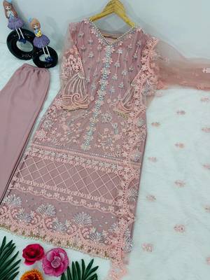 Light Pink Color Sequins And Hand Work Cotton Salwar Suit 4