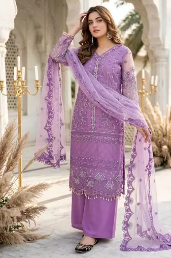 Lavender Color Sequins And Hand Work Cotton Salwar Suit