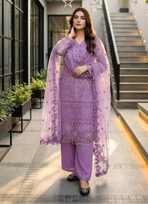 Lavender Color Sequins And Hand Work Cotton Salwar Suit 2