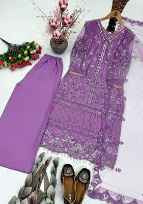 Lavender Color Sequins And Hand Work Cotton Salwar Suit 3
