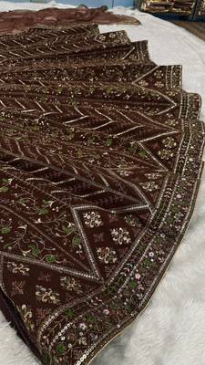 Dark Brown thread sequins dori silk blend lehenga Choli Set  4
