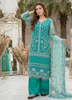Rama Color Sequins And Hand Work Cotton Salwar Suit 1
