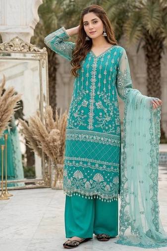 Rama Color Sequins And Hand Work Cotton Salwar Suit