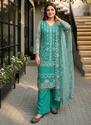 Rama Color Sequins And Hand Work Cotton Salwar Suit 2