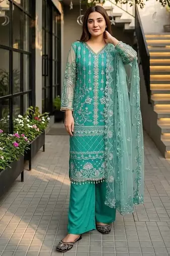Rama Color Sequins And Hand Work Cotton Salwar Suit