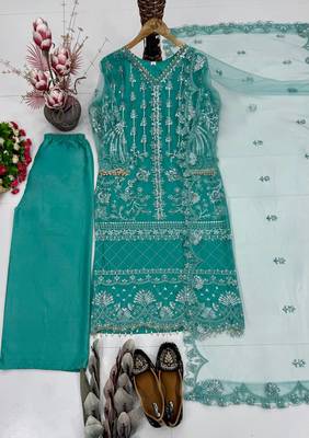 Rama Color Sequins And Hand Work Cotton Salwar Suit 3