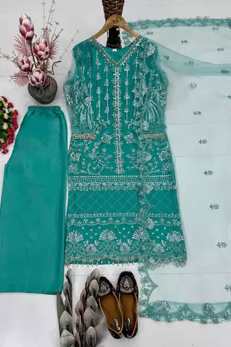 Rama Color Sequins And Hand Work Cotton Salwar Suit