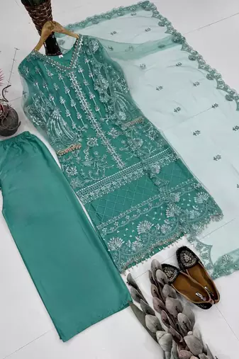 Rama Color Sequins And Hand Work Cotton Salwar Suit
