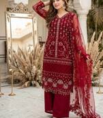 Red Color Sequins And Hand Work Cotton Salwar Suit