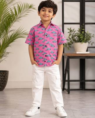 Boys pink cotton car print shirt 1