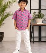 Boys pink cotton car print shirt
