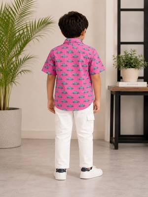 Boys pink cotton car print shirt 4
